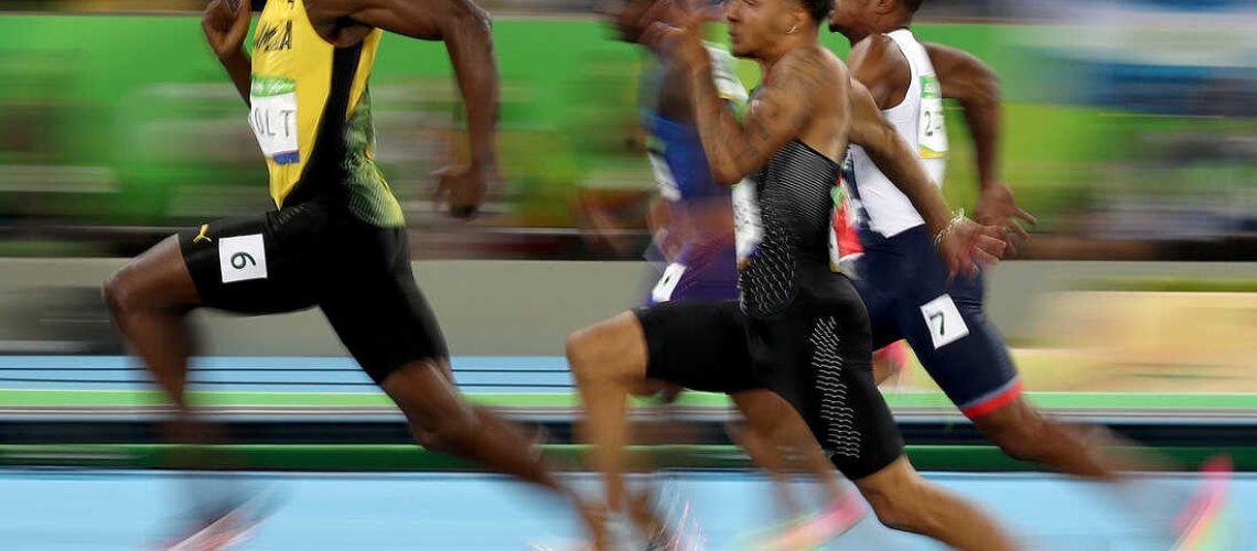 Usain Bolt of Jamaica competes in the men's 100-meter semifinal on Sunday.